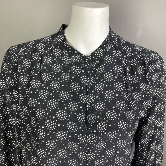 Equipment top medium NWT silk black white star ball long sleeve Cornelia button - Picture 7 of 16